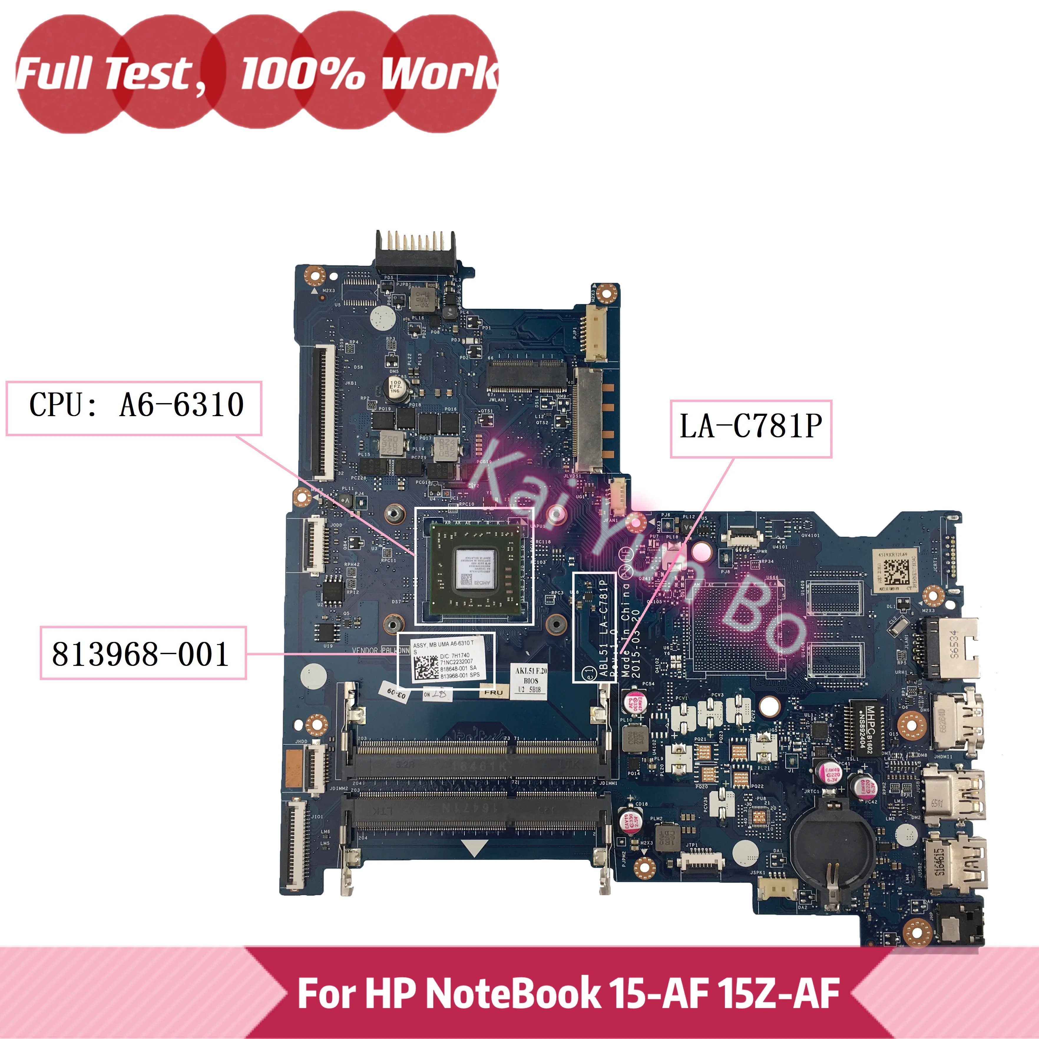 

Материнская плата ноутбука HP Notebook 15-AF 15Z-AF ABL51 LA-C781P 818648-001 813968-501 813968-001 813968-601 с A6-6310 протестирована