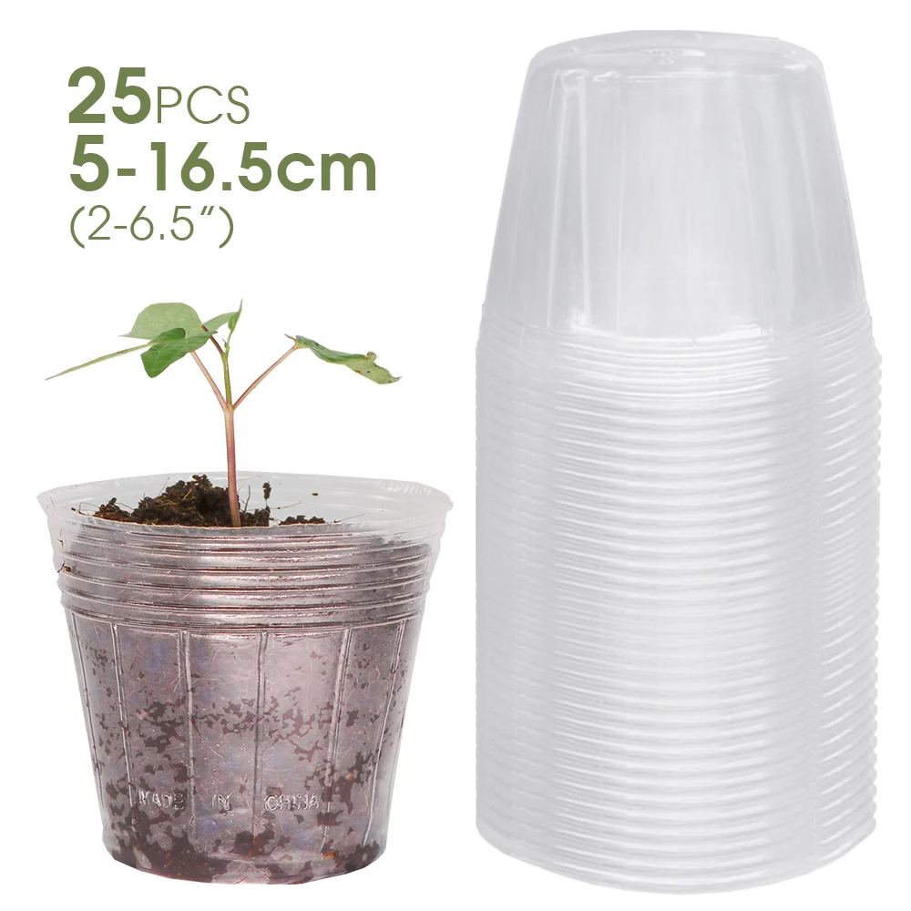 

25PCS Transparent Plant Nursery Pots Plastic Planter with Drainage Hole Seed Starting Grow Bag Flower Seedling Cutting Container