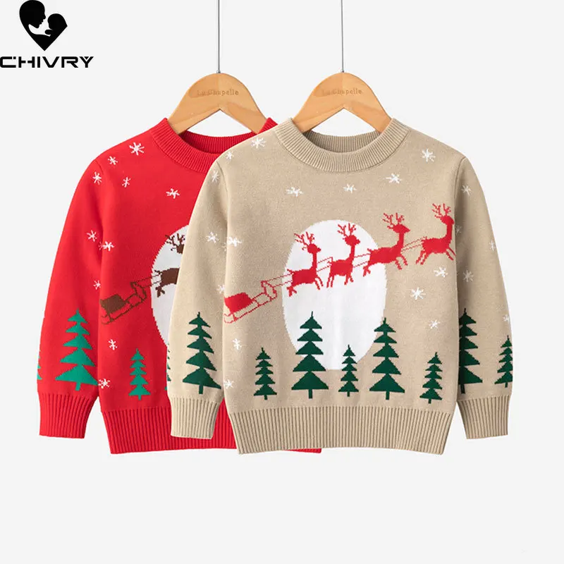 

Рождественский свитер для маленьких мальчиков и девочек, Зимний пуловер, свитеры, детский жаккардовый вязаный джемпер с оленями, топы, свитеры, детская одежда