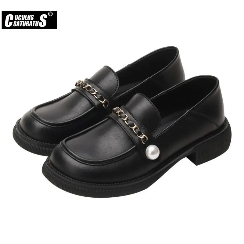 

Platform Shoes Women British Style Slip-on Loafers 2022 New Thick-soled College Style Casual Loafers Genuine Leather Women Shoes