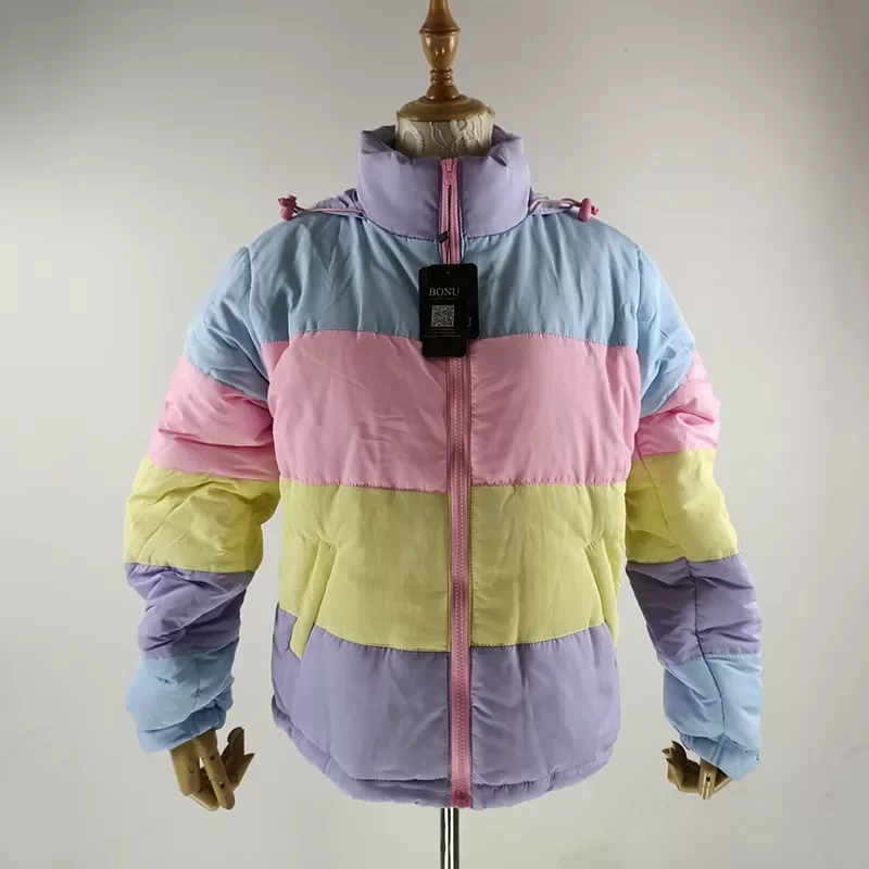 New2022 Thicken Rainbow Contrast Women's Down Jacket Loose Padded Student Winter Coat Women Warm College Parka Female
