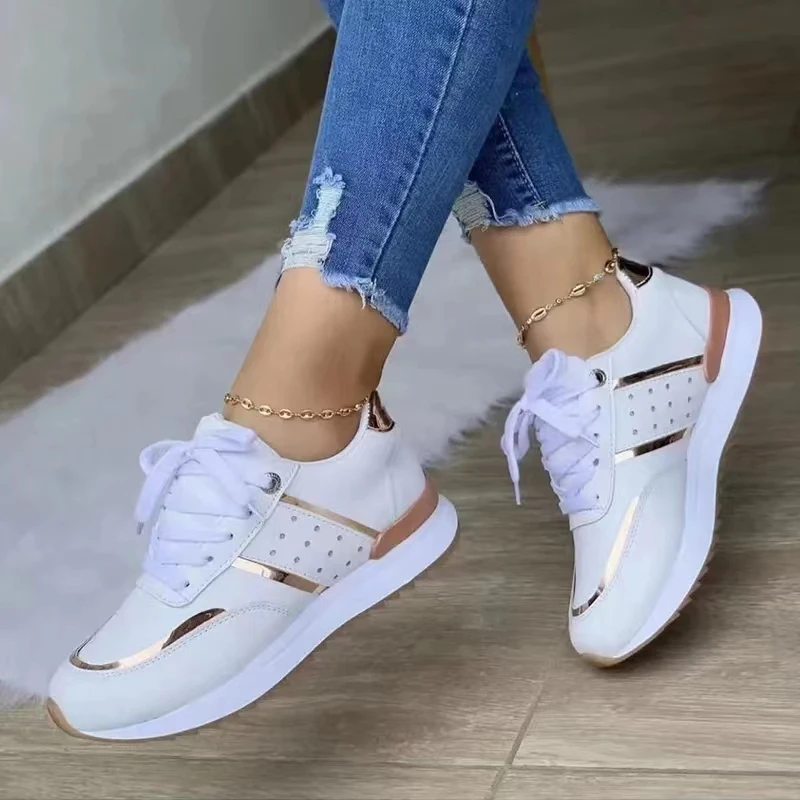 2023 Women Sneakers Platform Shoes Leather Patchwork Casual Sport Shoes Ladies Outdoor Running Vulcanized Shoes Zapatillas Mujer