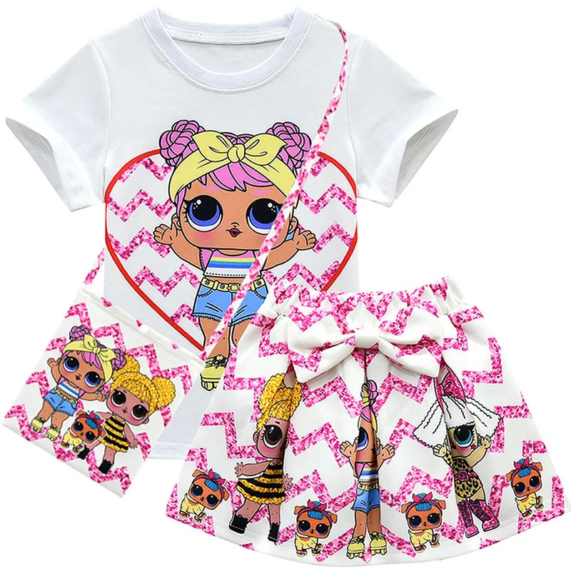 

Lol Surprise Doll Kids Girl Clothing Sets Summer Baby Girls Clothes Short Sleeve T-Shirt+Pant Dress Children Lol Clothes Suits