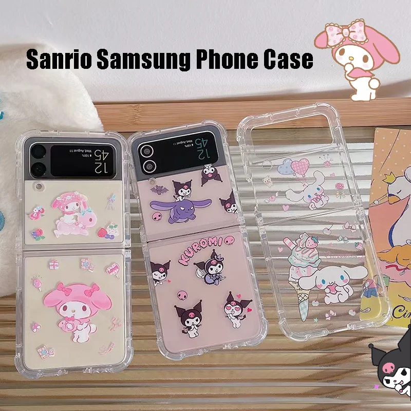 

Kawaii Sanrio Kuromi защитный чехол для телефона с браслетом для Samsung Galaxy Zflip 3 4 Cinnamoroll аниме 3D кукла ударопрочный чехол