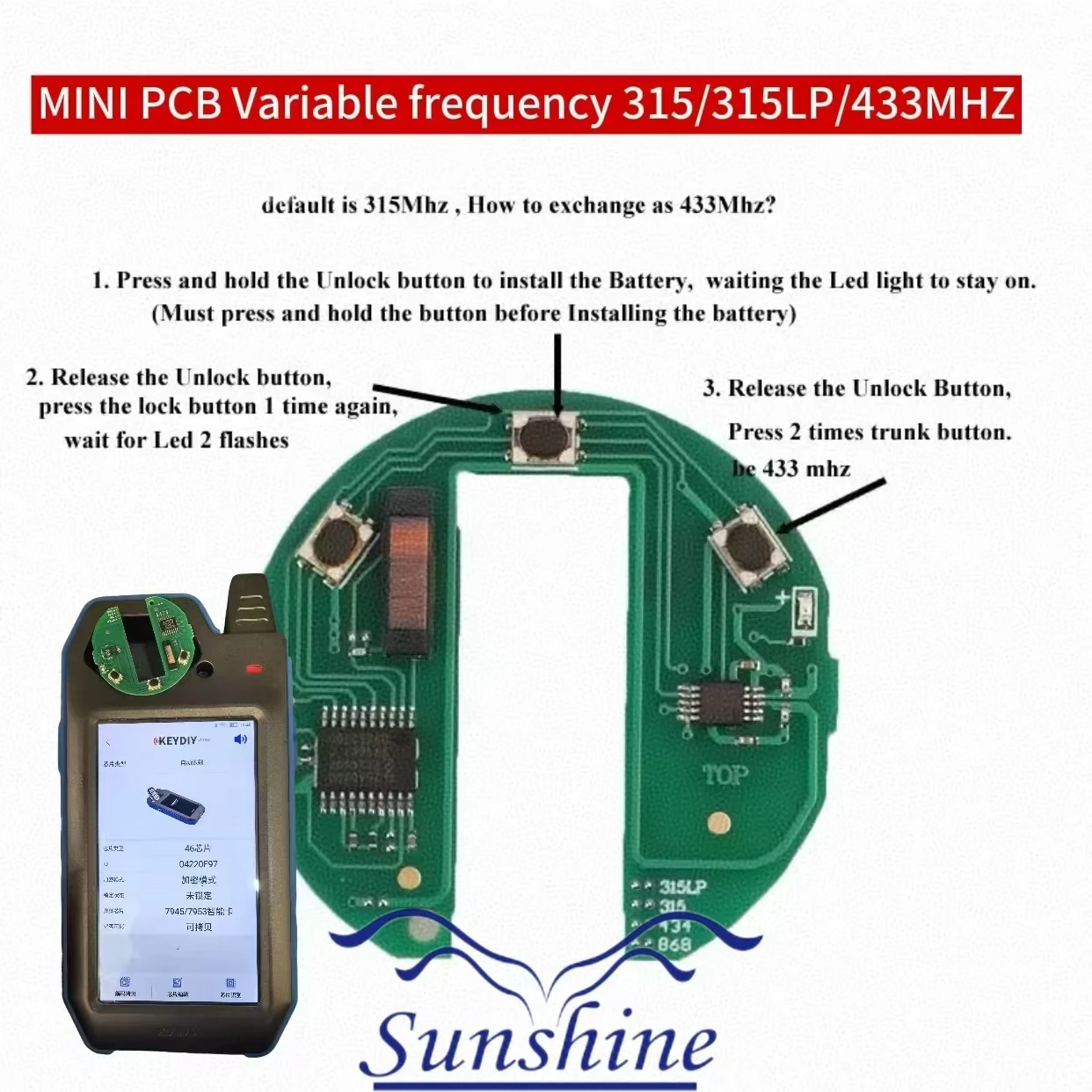 Фото Sunshine PCB дистанционный автомобильный ключ 868 МГц/315 МГц/433 МГц для BMW Mini Cooper S ONE D CLUBMAN COUNTRYMAN KR55WK49333 R56 R57 R58 R60 R61 №4