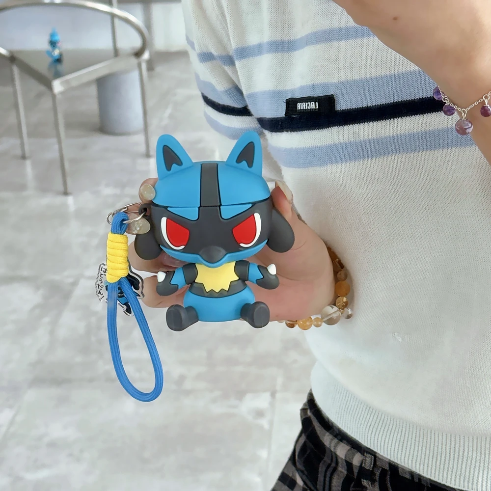 Фото Чехол для наушников 3D Pocket Monsters Pokemon Lucario Riolu для Airpods 4 2 3 Pro 3 2, защитный чехол для беспроводной Bluetooth-гарнитуры №1
