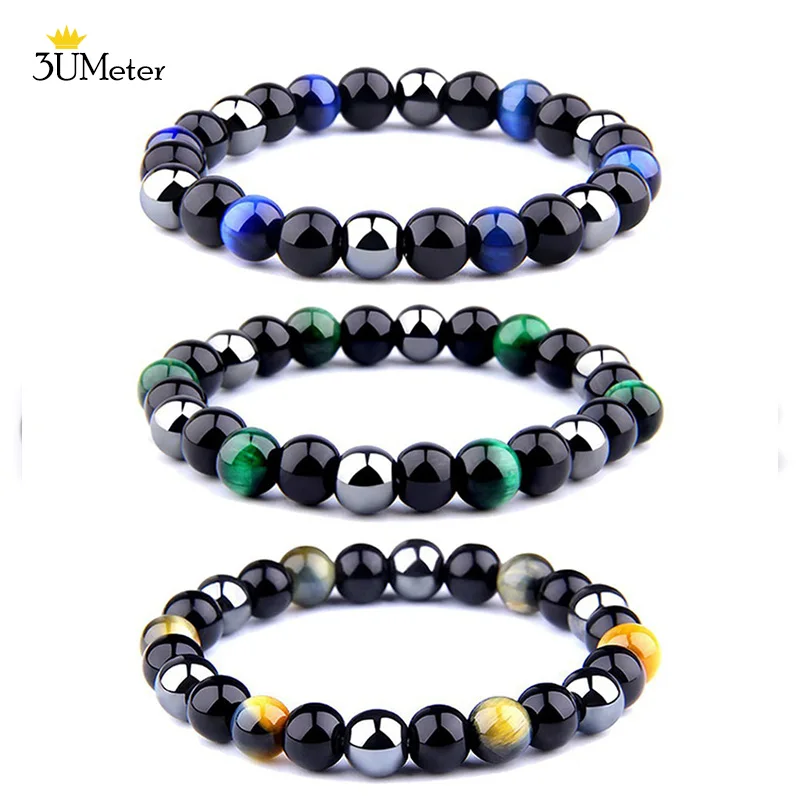 

Trendy Natural Stone Beads Bracelet Triple Protection Magnetic Hematite Bracelets Elastic Health Care Yoga Jewelry Gift Unisex