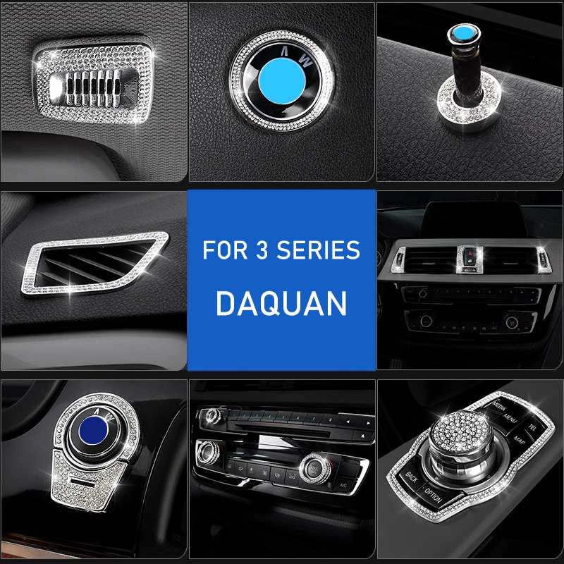 

For BMW 12-19 3 Series F30 F31 F35 Diamond Steering Wheel Multimedia Air Outlet Microphone Centeral Decorative Sticker Frame