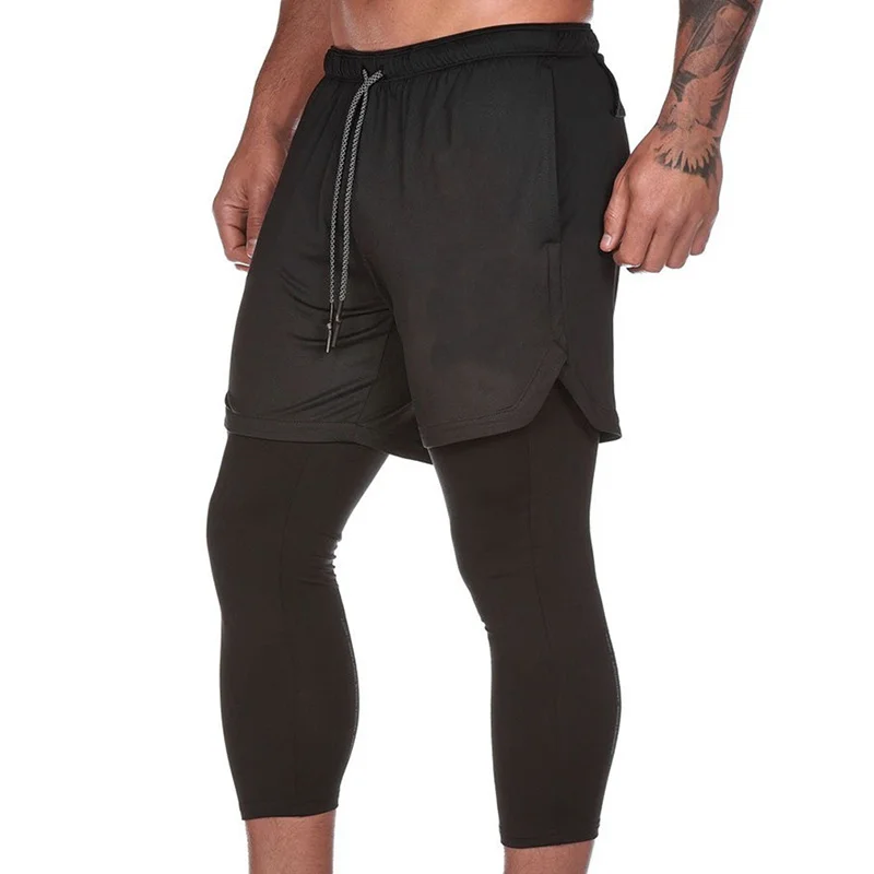 

Man Mid-Rise Casual Elasticity Track Pants Quick-Drying Double Cropped Shorts Outdoor Running Gym Camouflage Fitness Short Pants