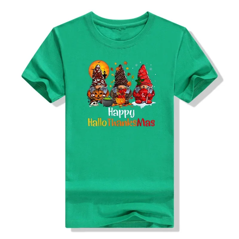 Happy Hallothanksmas Gnomes Halloween Thanksgiving Christmas T-Shirt Aesthetic Clothes Holiday Fashion Cute Graphic Tee Top Gift