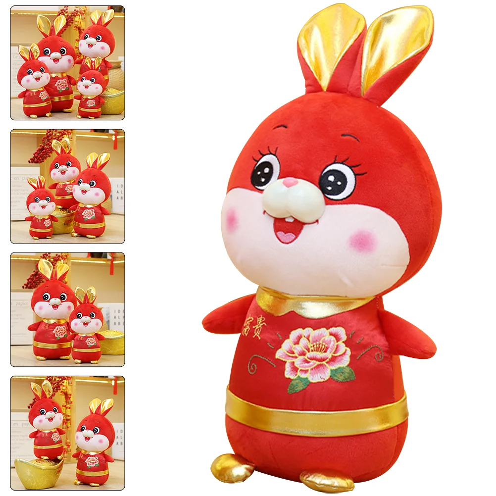 

Rabbit Year Plush Toy Bunny Stuffed New Chinese Mascot Zodiac Animal The Gift Lunar Animals Soft Festival Spring Fengshui Gifts