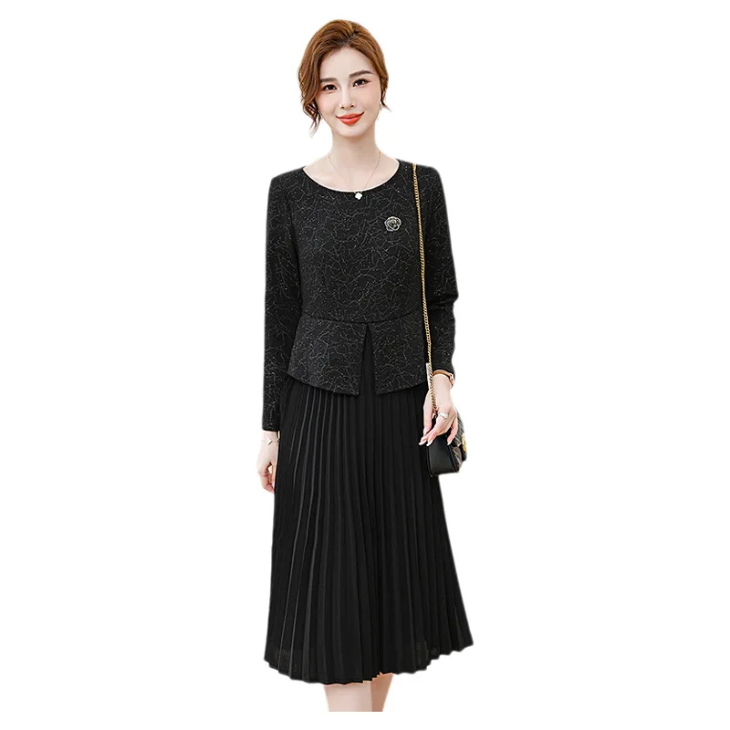 Платье в западном стиле для матери среднего возраста новинка 2024 осенняя одежда