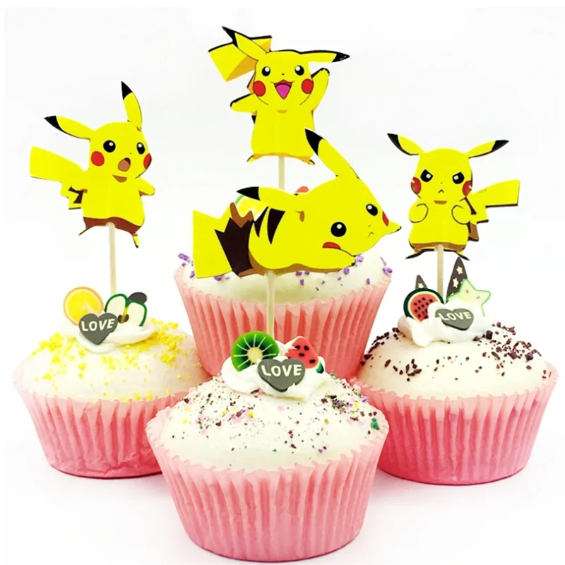 

24pcs Pokemon Cake Decoration Birthday Party Cake Insert Kids Birthday Events DIY Accessories Pikachu Theme Party Supplies Gift