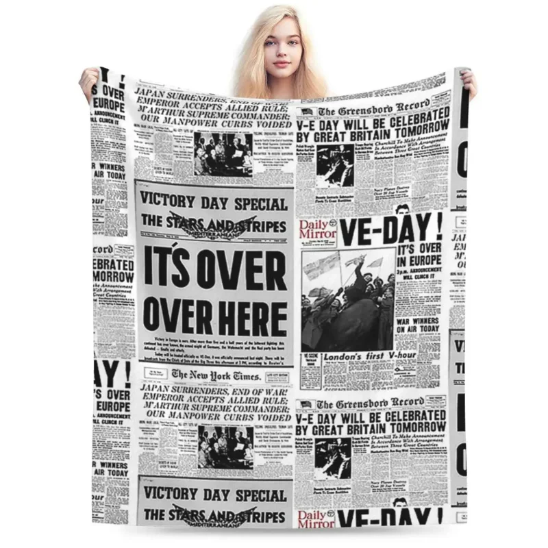 Одеяла с коллажем из газеты Победа 2 мировой войны мягкое теплое Фланелевое
