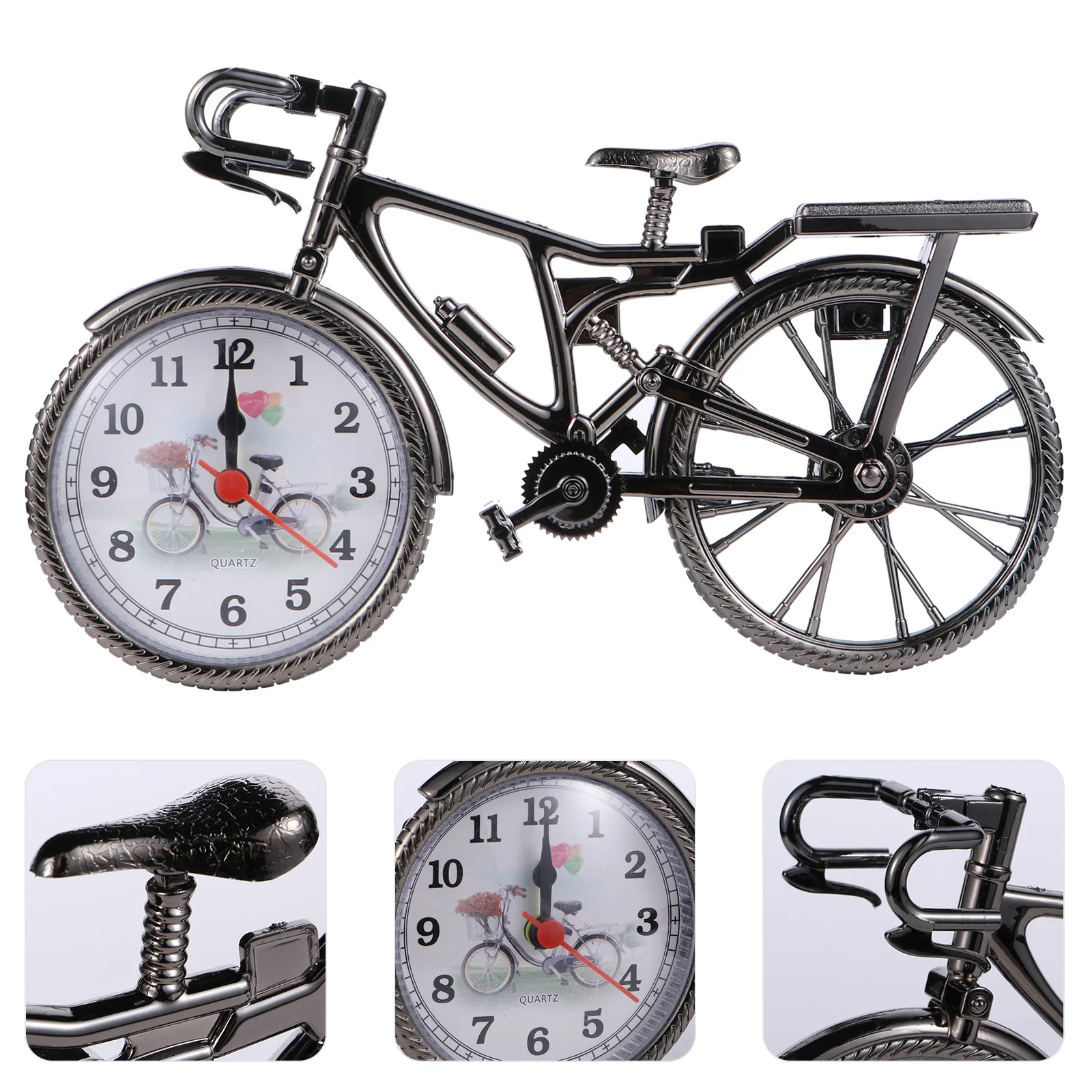 

Clock Table Bike Desk Alarm Vintage Office Gift Silent Bedside Mute Figurine Small Mini Novelty Shelf Retro Decorative Model