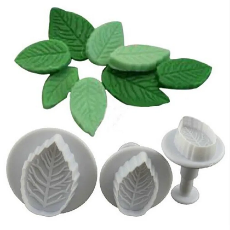 

3Pcs/Set Cake Rose Leaf Plunger Fondant Decorating Sugar Craft Mold Cutter Cake Decorating Pastry Cookie Tools