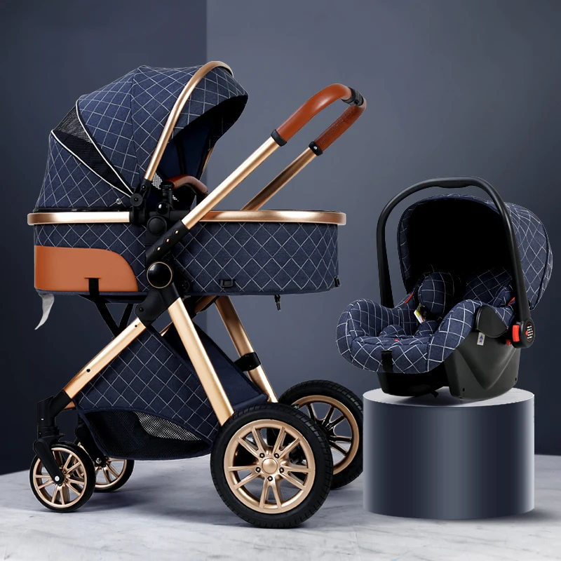 

Luxury Baby Stroller 3 in 1 High Landscape Baby Cart Can Sit Can Lie Portable Pushchair Baby Cradel Infant Carrier