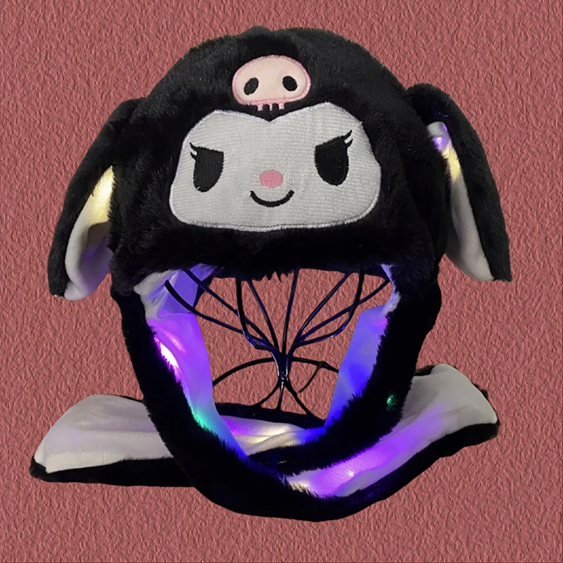 Sanrioed светодиодный светильник Kuromi Cinnamoroll Kitty светящаяся плюшевая шапка с ушами