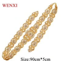 wenxi 1pcs full length bride gown sash rhinestones appliques sew on wedding dress belt clear rose gold crystal accessories wx893