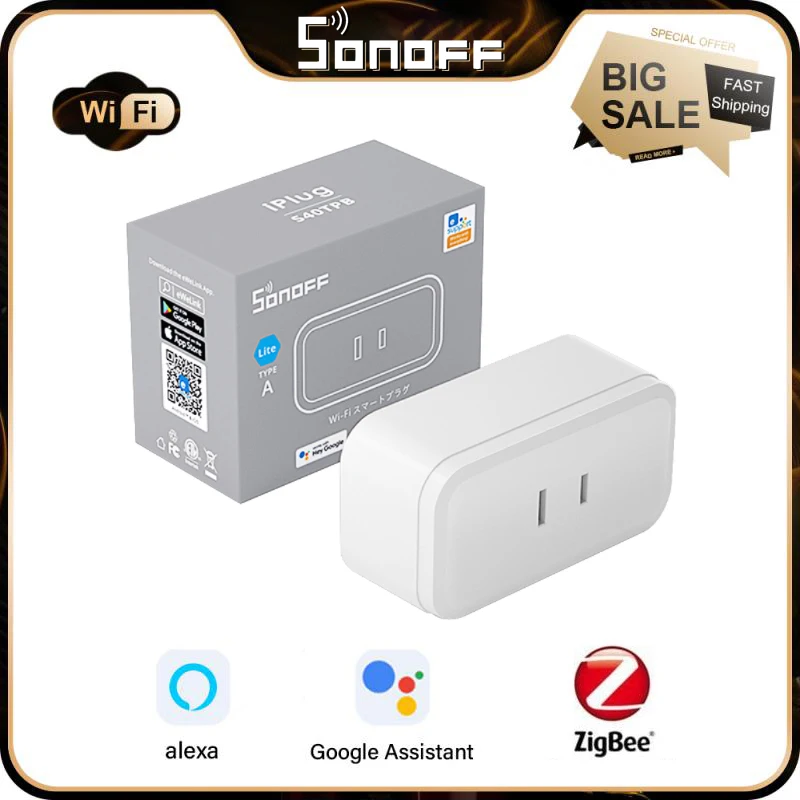 

Умная розетка SONOFF S40 Lite Zigbee, беспроводной пульт дистанционного управления, работает с приложением Alexa Google Home eWeLink, 15 А, US/ JP
