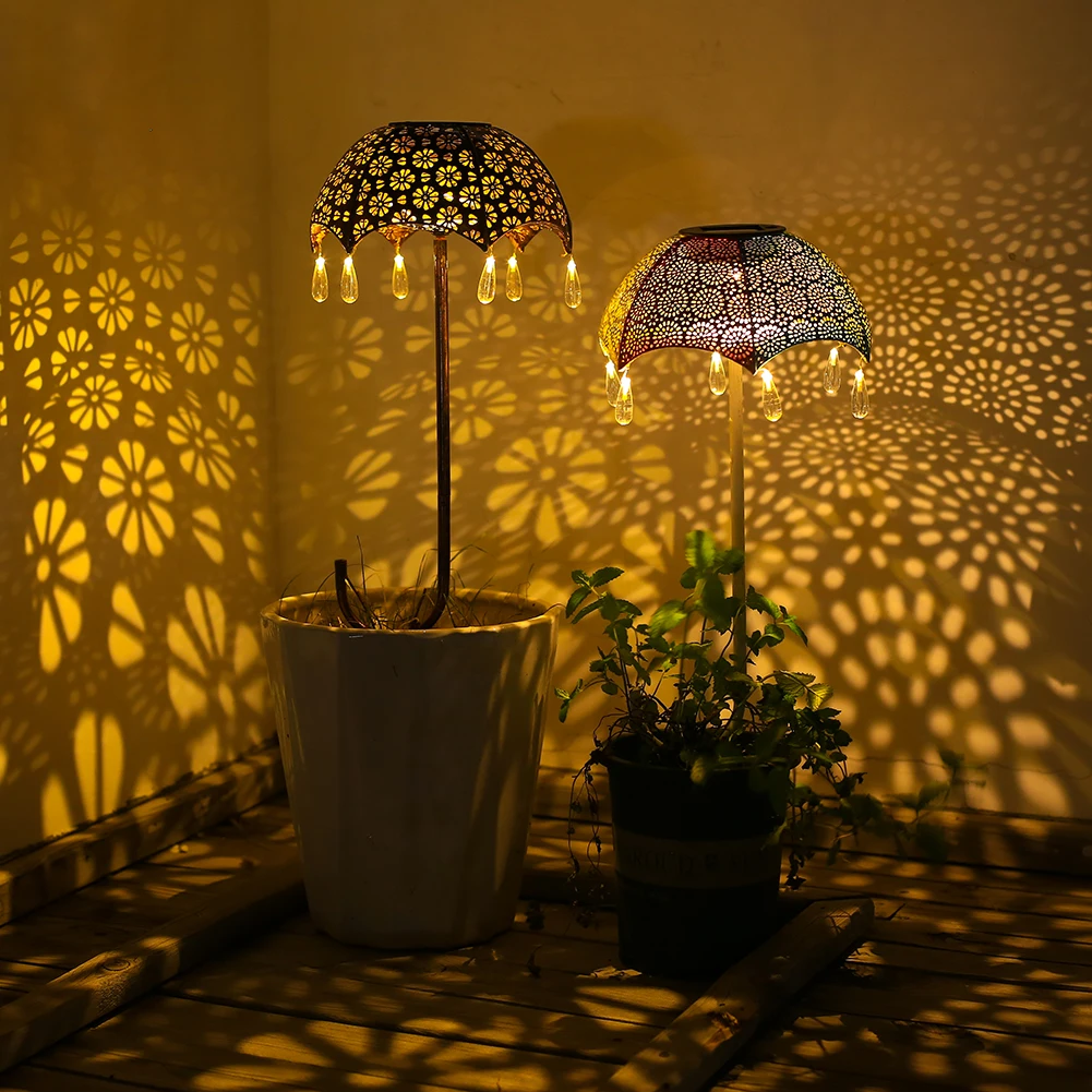 

Садовый светильник на солнечной батарее, водонепроницаемый уличный фонарь для газона, IP65, художественный зонт из кованого железа, ландшафт...