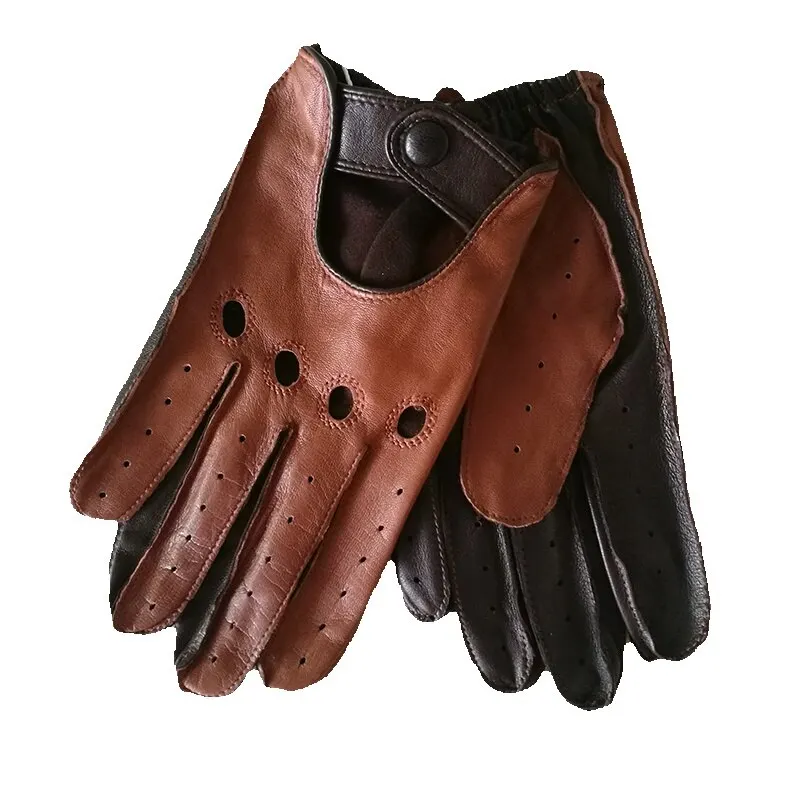 Real Leather Man's Gloves Spring Summer Thin Unlined Breathable Non-Slip Locomotive Motorcycle Driving Gloves Male M023W-1