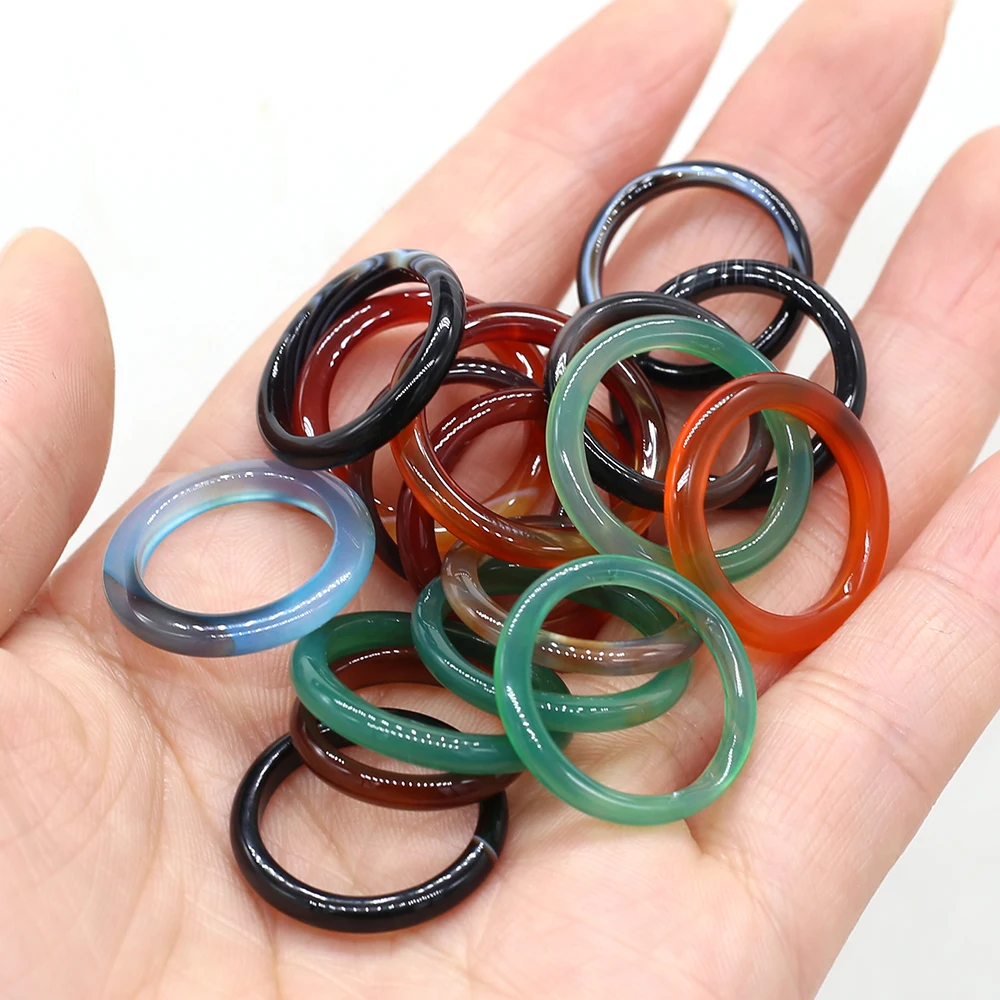 

2022 Circle Natural Stone Rings Handmade Red Black Agate Green Aventurine lapis lazuli Opal Finger Rings for Women Jewelry Gifts