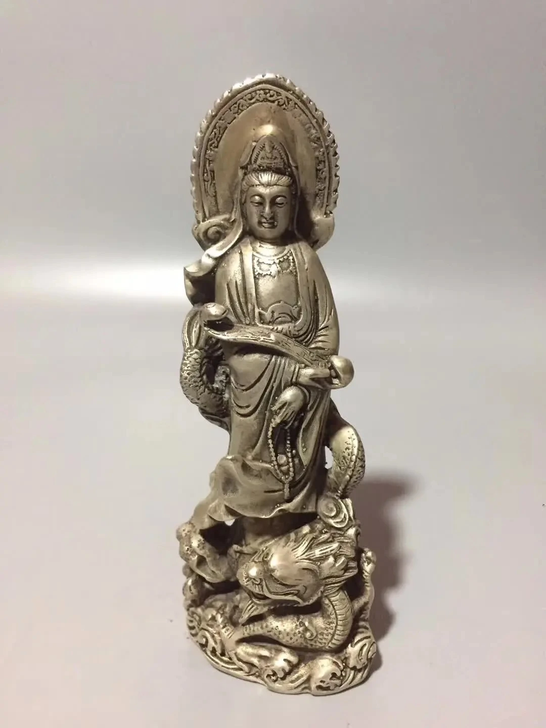 

Miscellaneous Items Collection Tibet Silver Carving Guanyin Kwan-yin Bodhisattva Riding Dragon Buddha Statue Home Crafts