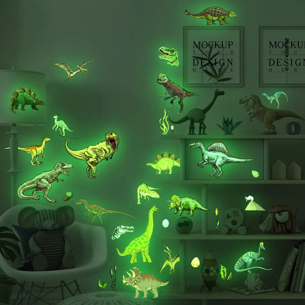 

Светящиеся Настенные стикеры в виде динозавра, наклейки с животными для детской комнаты, домашний декор, флуоресцентные обои