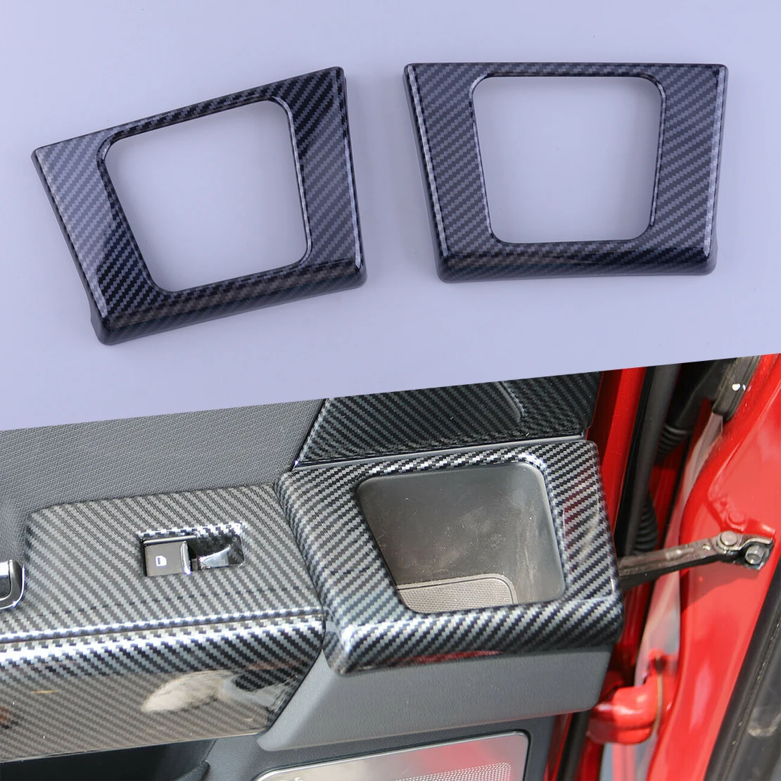 

2Pcs Rear Door Handle Cup Holder Panel Cover Trim Left Right Fit for Ford F-150 2021 2022 Carbon Fiber Style Black Plastic