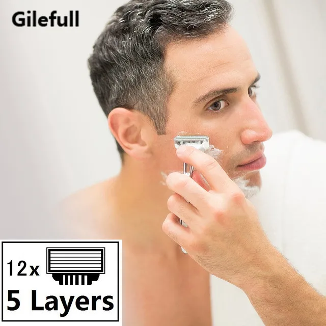 

12pcs Safety Shaving Razor Blades 5 Layers Replaceable Heads Fit Fusion5 Proglide Proshield Straight Shaving Blades Refills