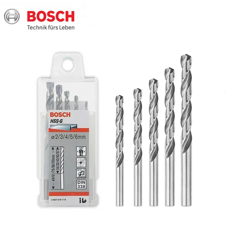 Bosch Metal Drill Bits HSS-G 5Pcs 2/3/4/5/6mm Accurate and Stable Drilling for Metal Alloy Plastics Accessory for Impact Drill