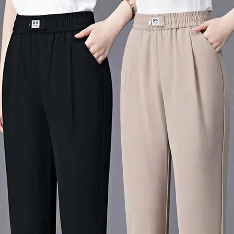 Summer Thin Solid High Waist Harun Pants Ice Nine Point Casual Loose Large Radish Trousers New Fashion Simplicity Women Clothes