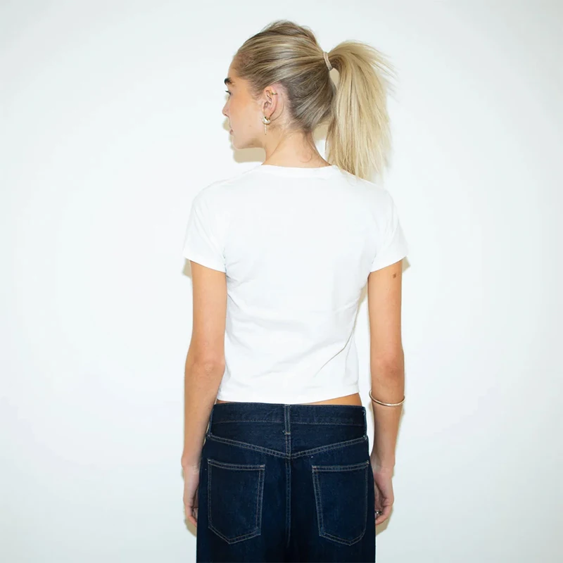 Женская высокоэластичная однотонная простая футболка с принтом бокала для вина