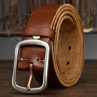 american retro rough thickened leather belt mens stainless steel pin buckle german cowhide texture business casual denim belt