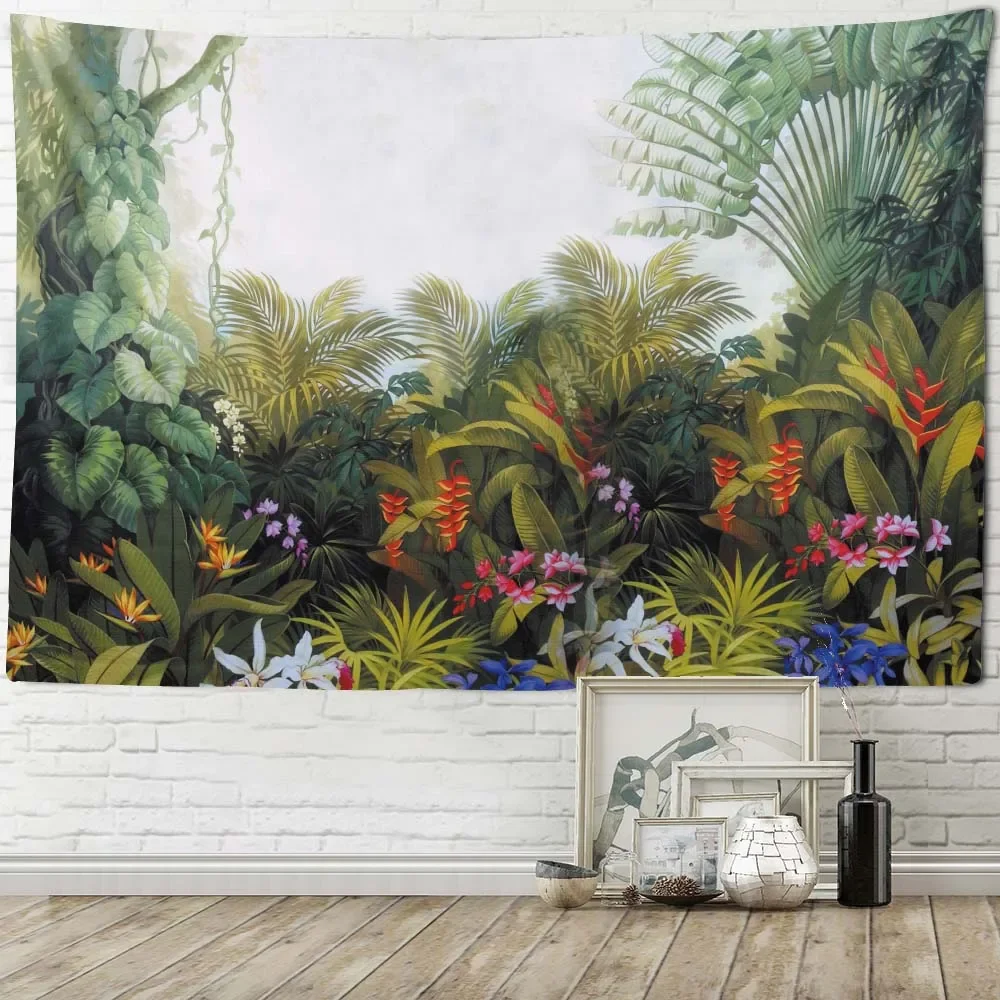 Тропические растения и листья гобелен винтажная живопись домашний декор