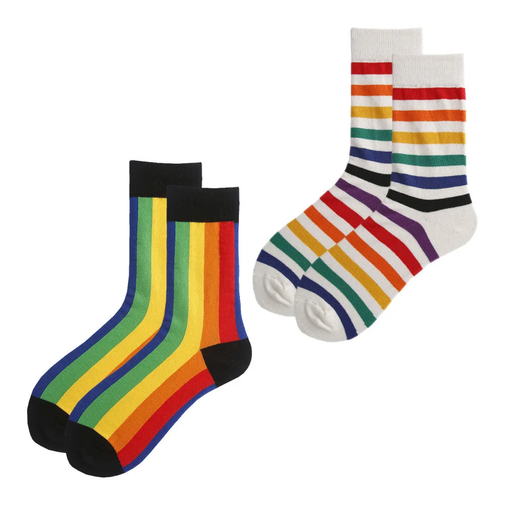 Illustration Durable Stockings Unisex Cotton Socks Couple Stylish Mid-calf Length