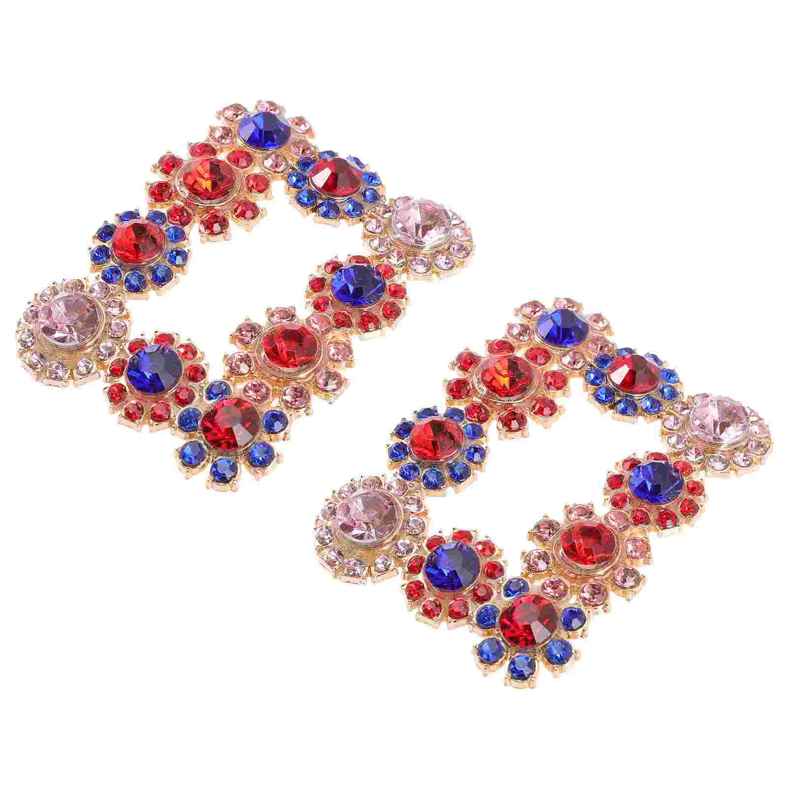 

2 Pcs Crystal Shoe Clips Rhinestone Decors Square Shoes Bow Decoration Wedding Shose Colored Buckles