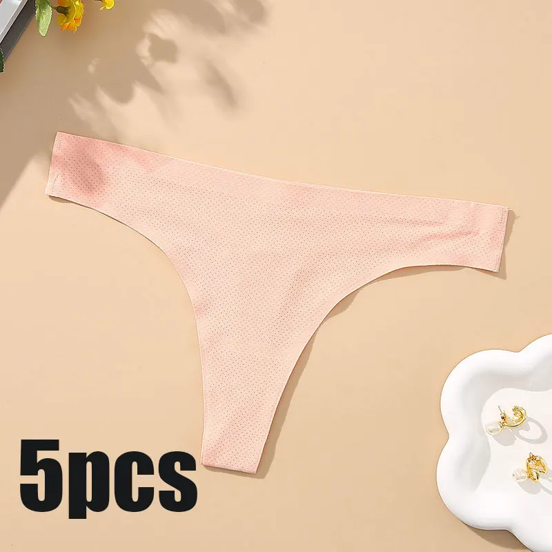 

SVOKOR 5PCS/Set One-piece Sports Fitness Ice Silk Breathable Mesh Cotton Crotch Women's T-pants Low Waist Traceless Thong