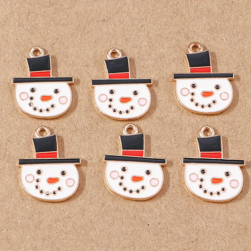 

10pcs Cartoon Enamel Christmas Snowman Head Charms for Jewelry Making Girls Cute Earrings Pendants Necklaces DIY Keychains Gifts