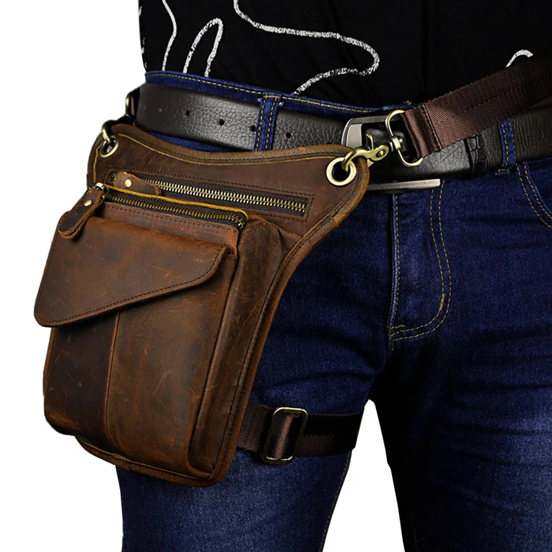 

Men's Crazy Horse Leather Drop Leg Bag Fanny Pack Waist Thigh Hip Bum Belt Messenger Shoulder Bag Travel Motorcycle