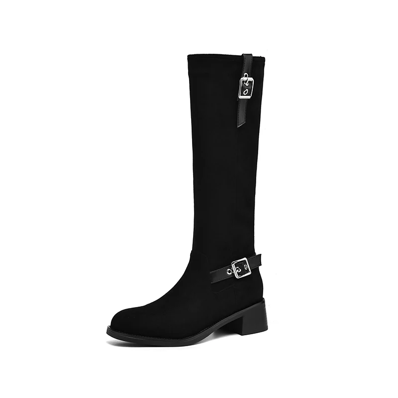 Повседневные матовые замшевые однотонные высокие сапоги с круглым носком и