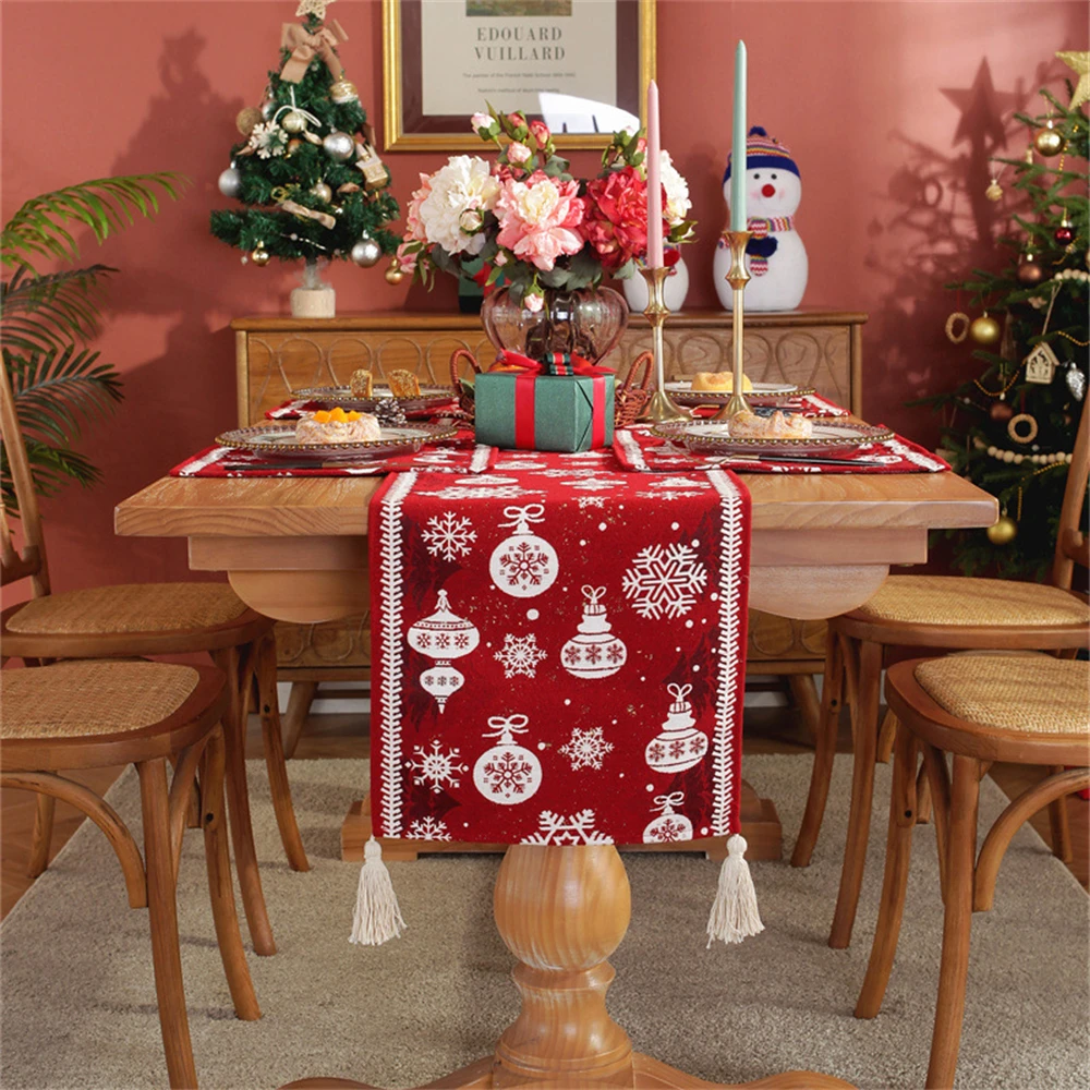 

Рождественская красная снежинка, настольная дорожка, раньше, окрашенная в пряжу жаккардовая Милая праздвечерние чная декорация, роскошный ...