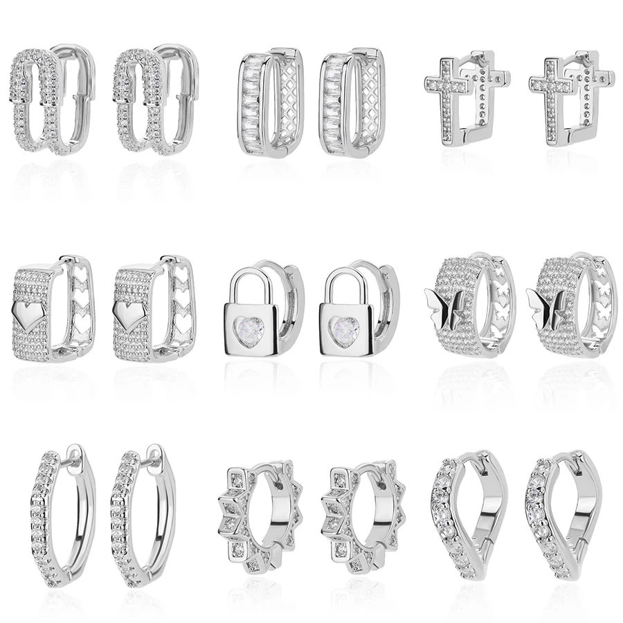

Fashion Copper Zircon Earrings for Women Silver Color Exquisite Geometric Curved Stainless Steel Earrings Jewelry Party Gift New