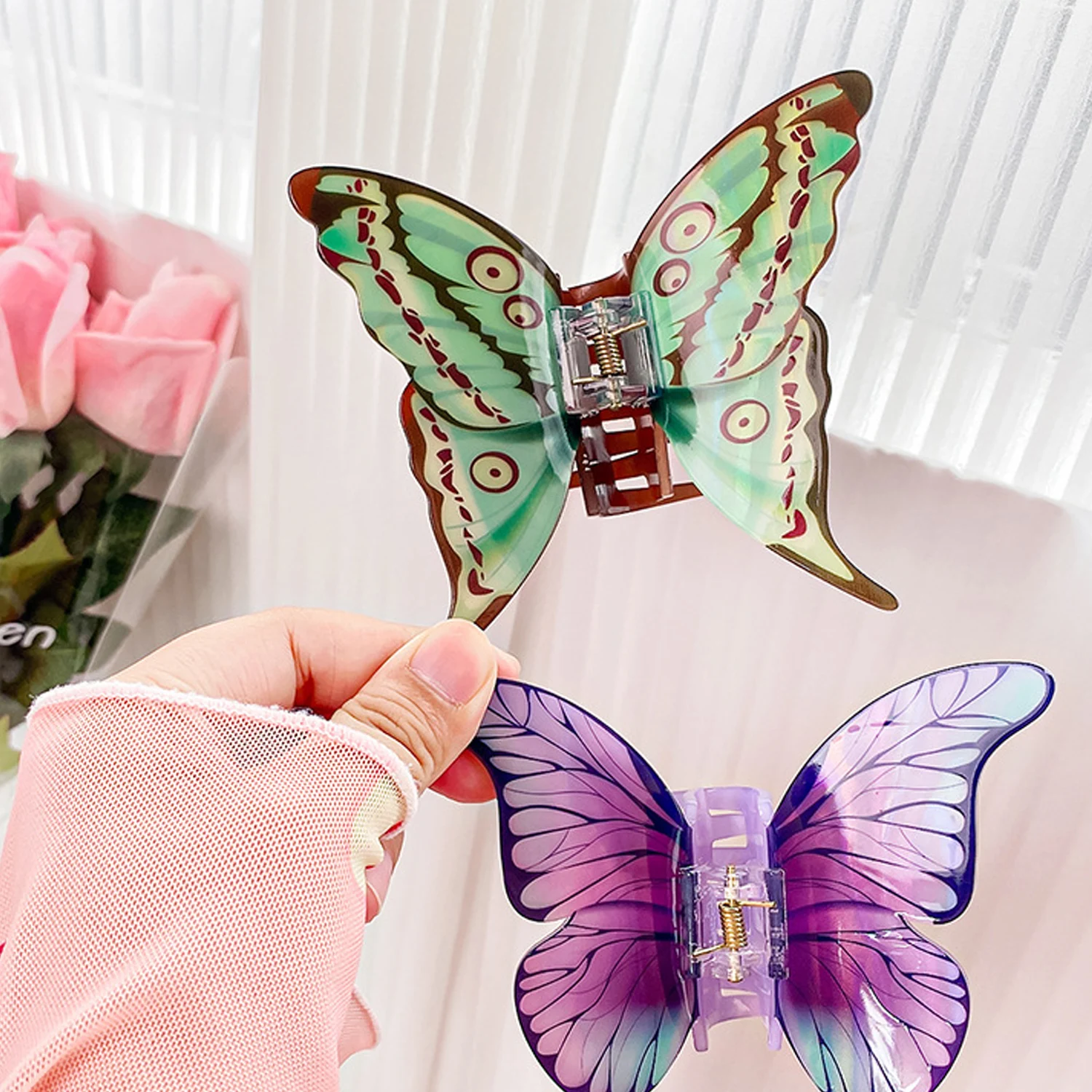 Красочная заколка для волос с принтом бабочки милая романтичная синяя зеленая