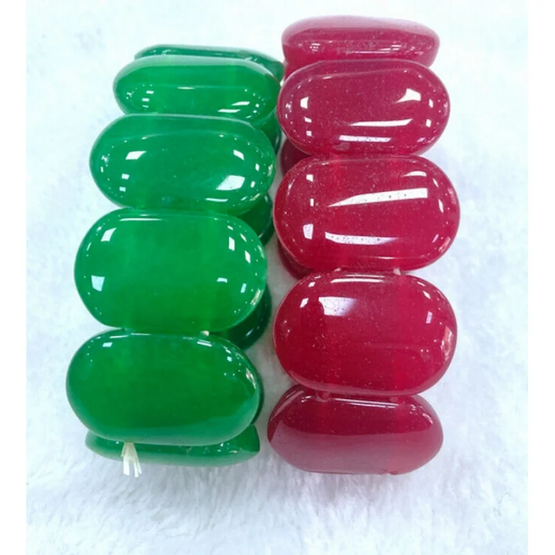 

Natural 20x30mm Green/Red Jade Gemstone Bead Elastic Bracelet 7.5 inches