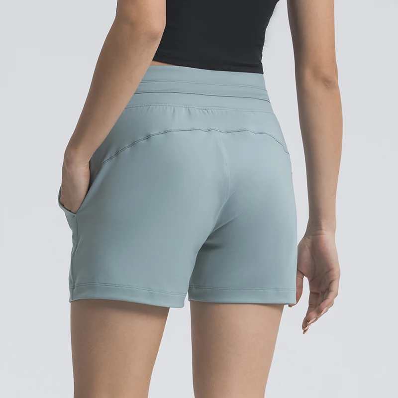 Summer Quick-Dry Drawstring Waist Running Shorts Women Sports Workout Shorts Gym Athletic Shorts with Pockets 4 Inches Summer