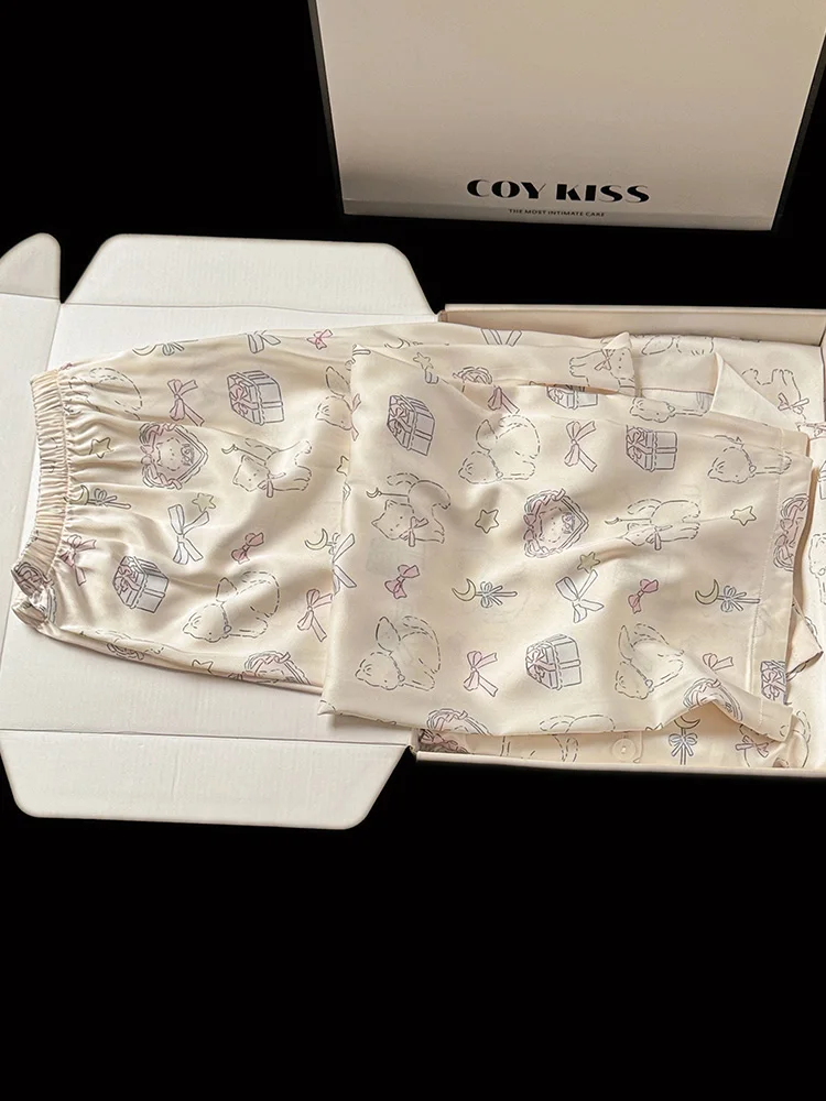 Coy Kiss2024 новые шелковые осенние и зимние пижамы женские милые ретро кукольный