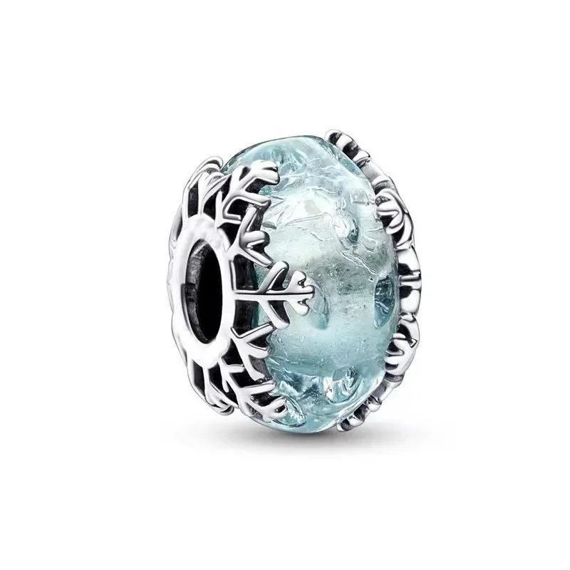 

Fit Pandora Silver Color Winter Blue Snowflake Murano Charm Fine Glass Beads for Jewelry Making Women Girls Bracelet Accessories