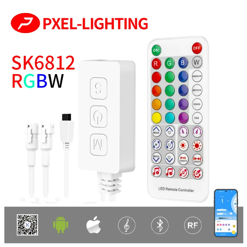 

SK6812 RGBW Music Controller Built In Mic WS2814 TM1824 SM16704 UCS2904 LED Light Strip SP617E Bluetooth App IOS Android DC5V-24